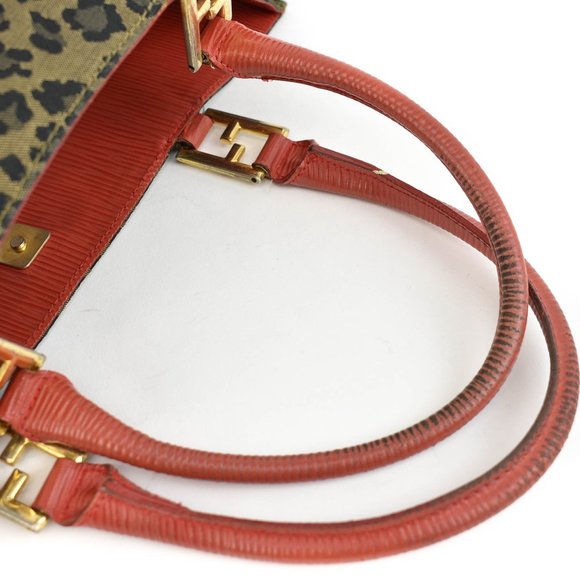FENDI: Black/Brown, Leopard Print "FF" Logo & "Epi" Leather Tote Bag (wo) - Picture 8 of 12